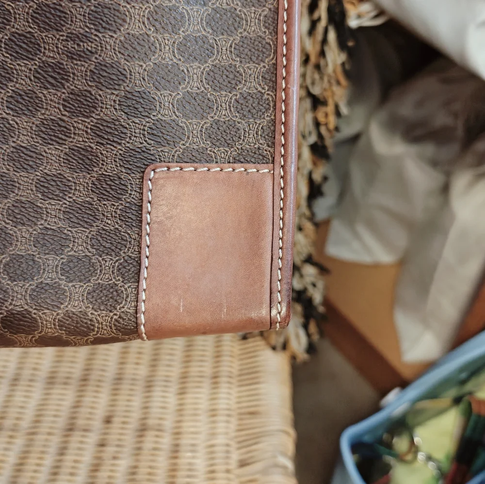 Celine Brown Monogram Leather-Trim Briefcase